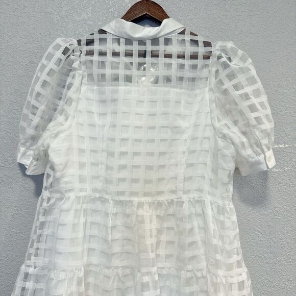English Factory Gridded Organza Tiered Maxi Dress Plus Size 1X Puff Sleeve New - Picture 5 of 12